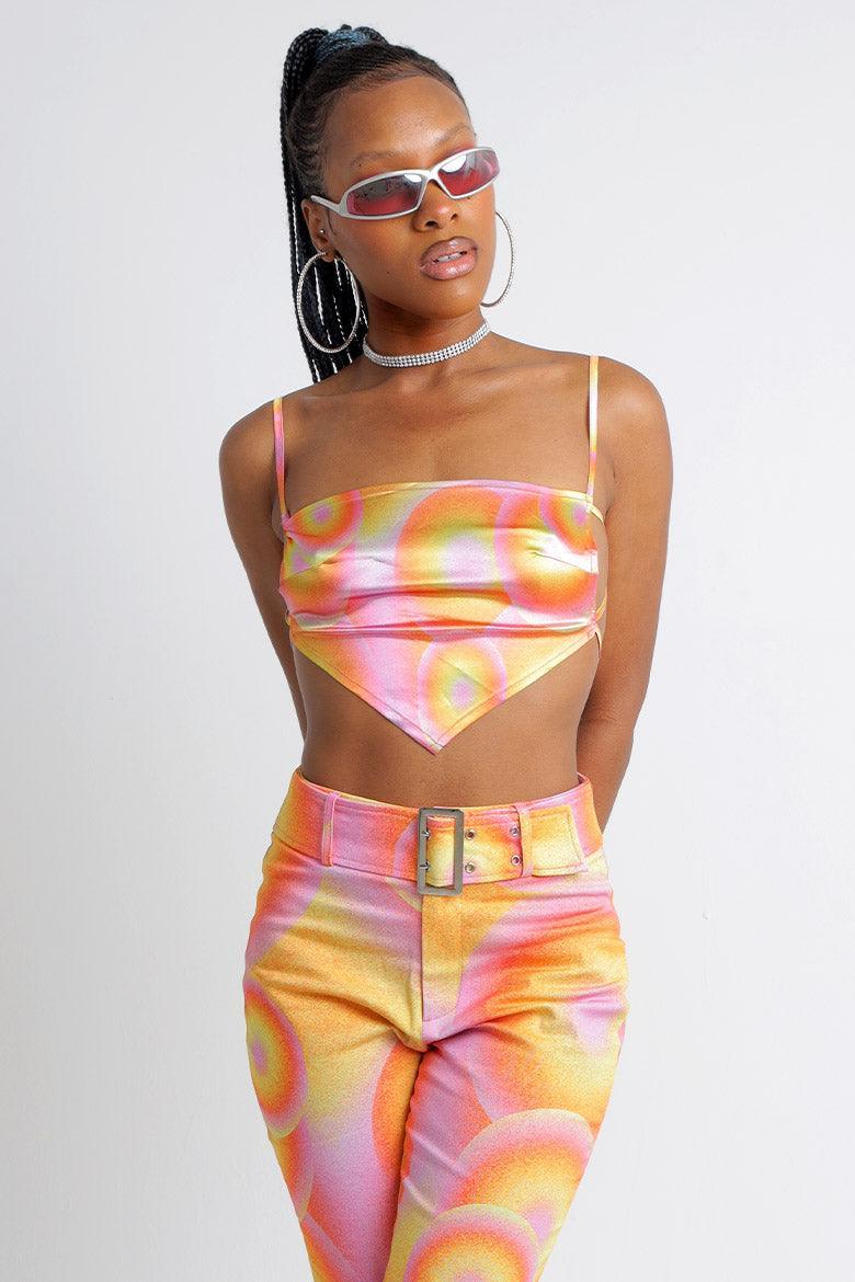 Albufeira Handkerchief Backless Crop Top in Orange Swirl - Elsie & Fred