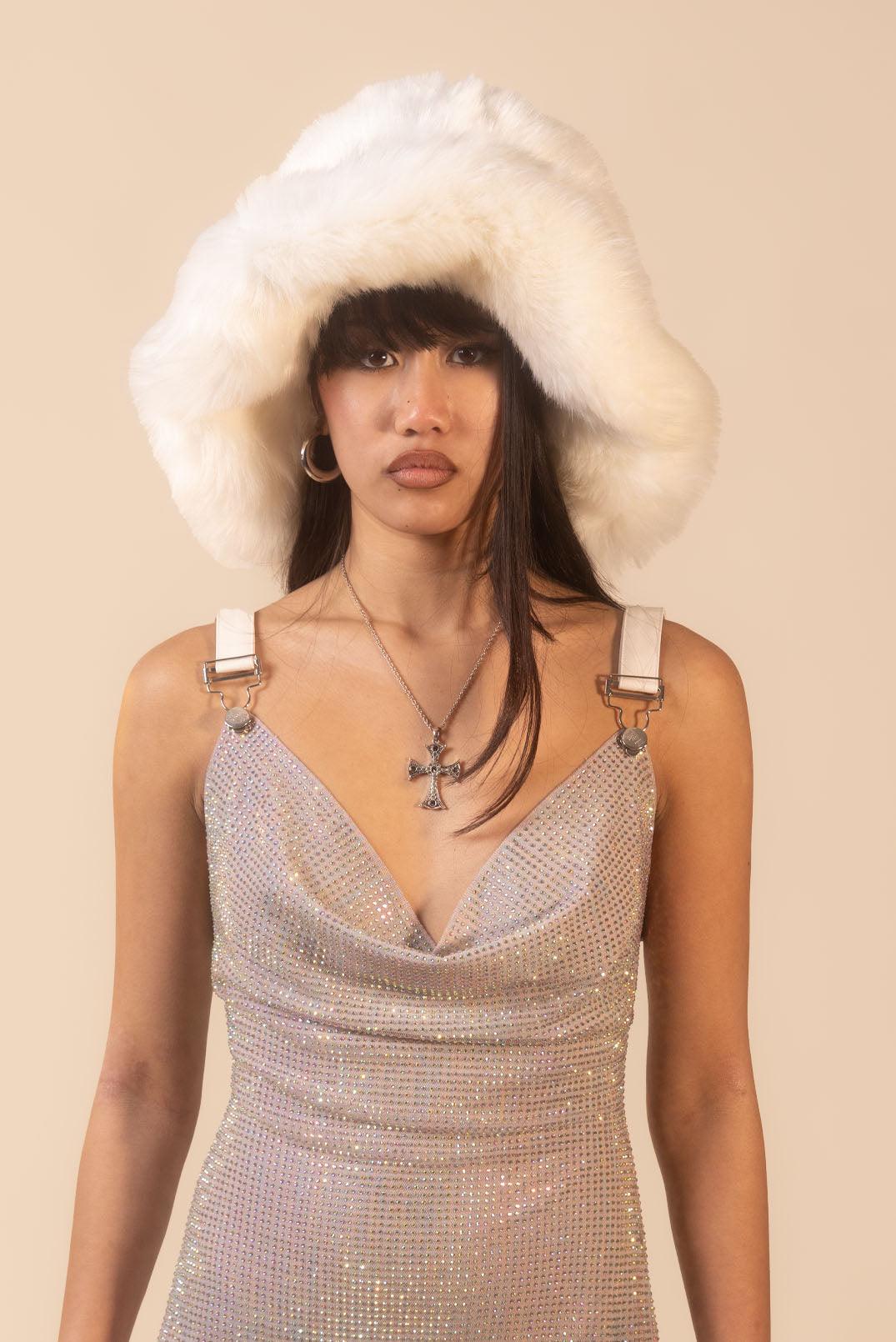 Arctic Faux Fur Oversized White Fluffy Hat - Elsie & Fred