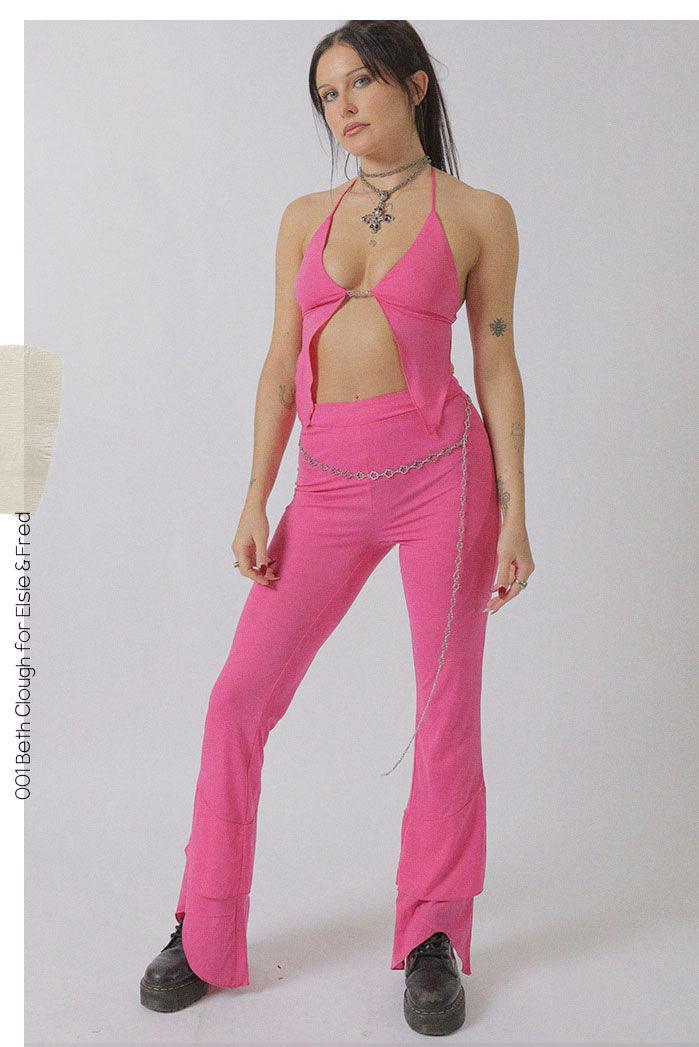 Diva Halter Neck Tie Back Top in Hot Pink - Elsie & Fred