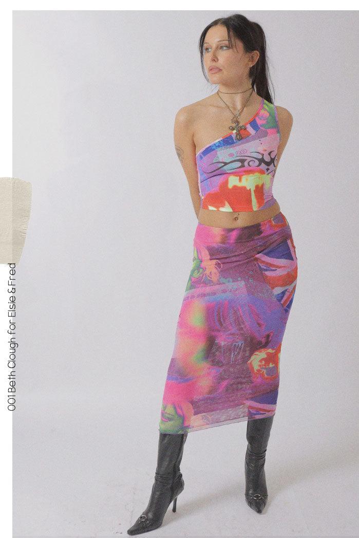 Pleasure Print Mesh Midi Skirt - Elsie & Fred