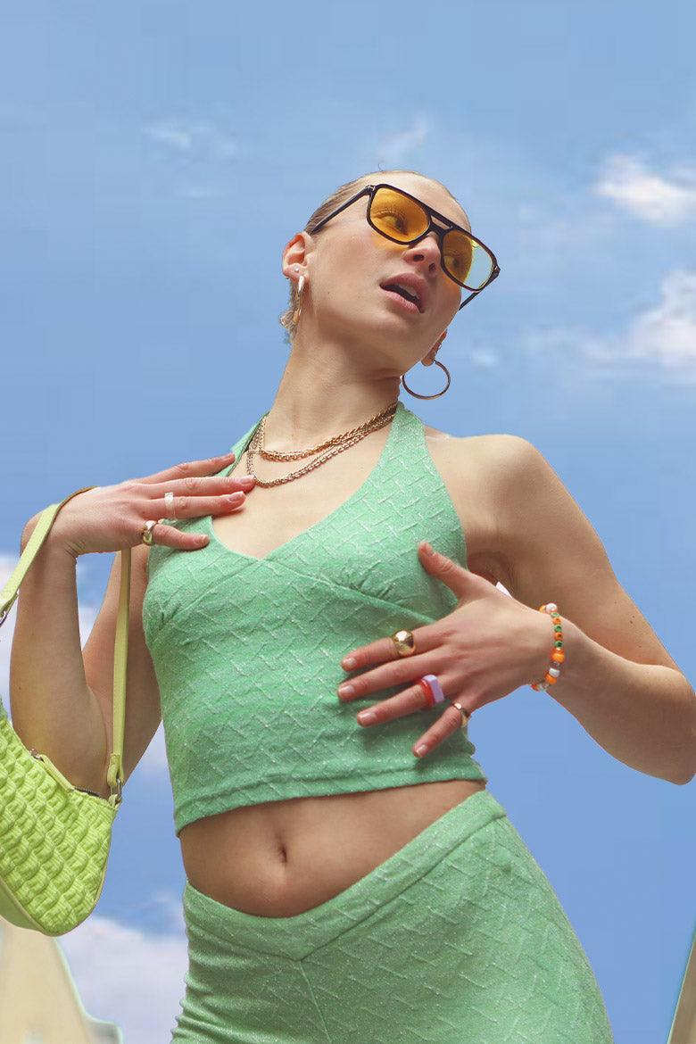 'Maggie' Green Wool Halter Neck Top - Elsie & Fred