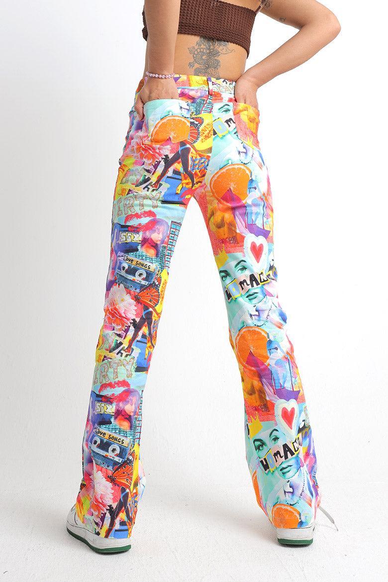 Moxie Bootcut Belted Collage Print Jeans - Elsie & Fred