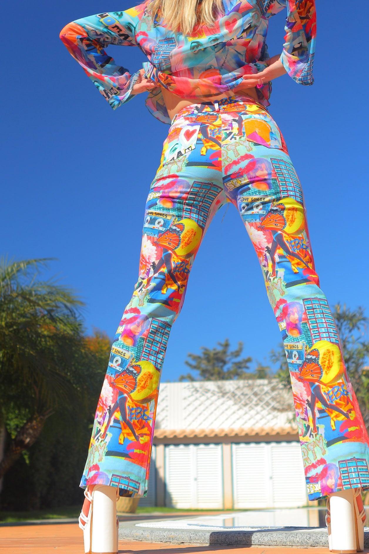 Newsmash Bootcut Belted Collage Print Jeans - Elsie & Fred