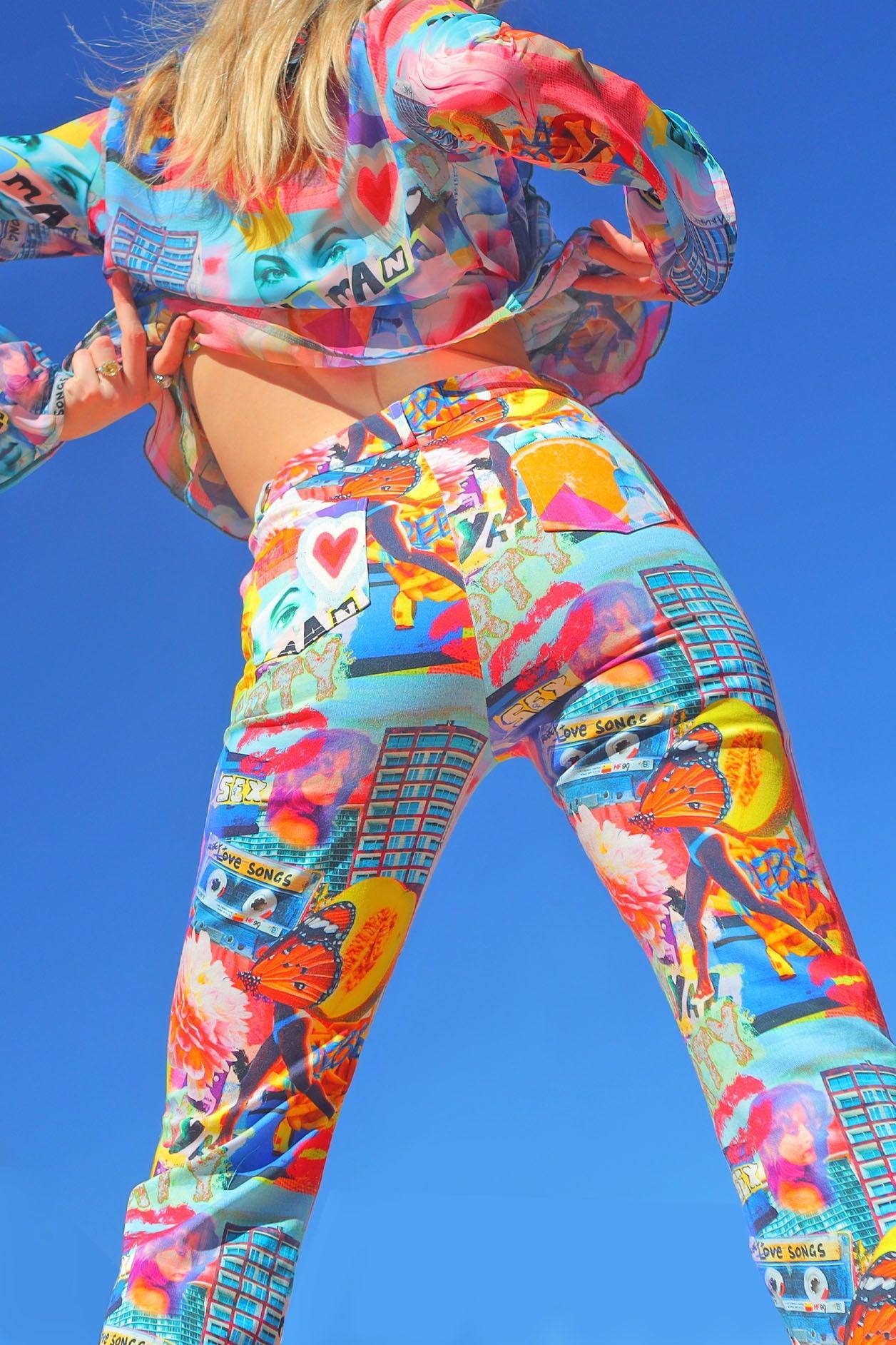 Moxie Bootcut Belted Collage Print Jeans - Elsie & Fred