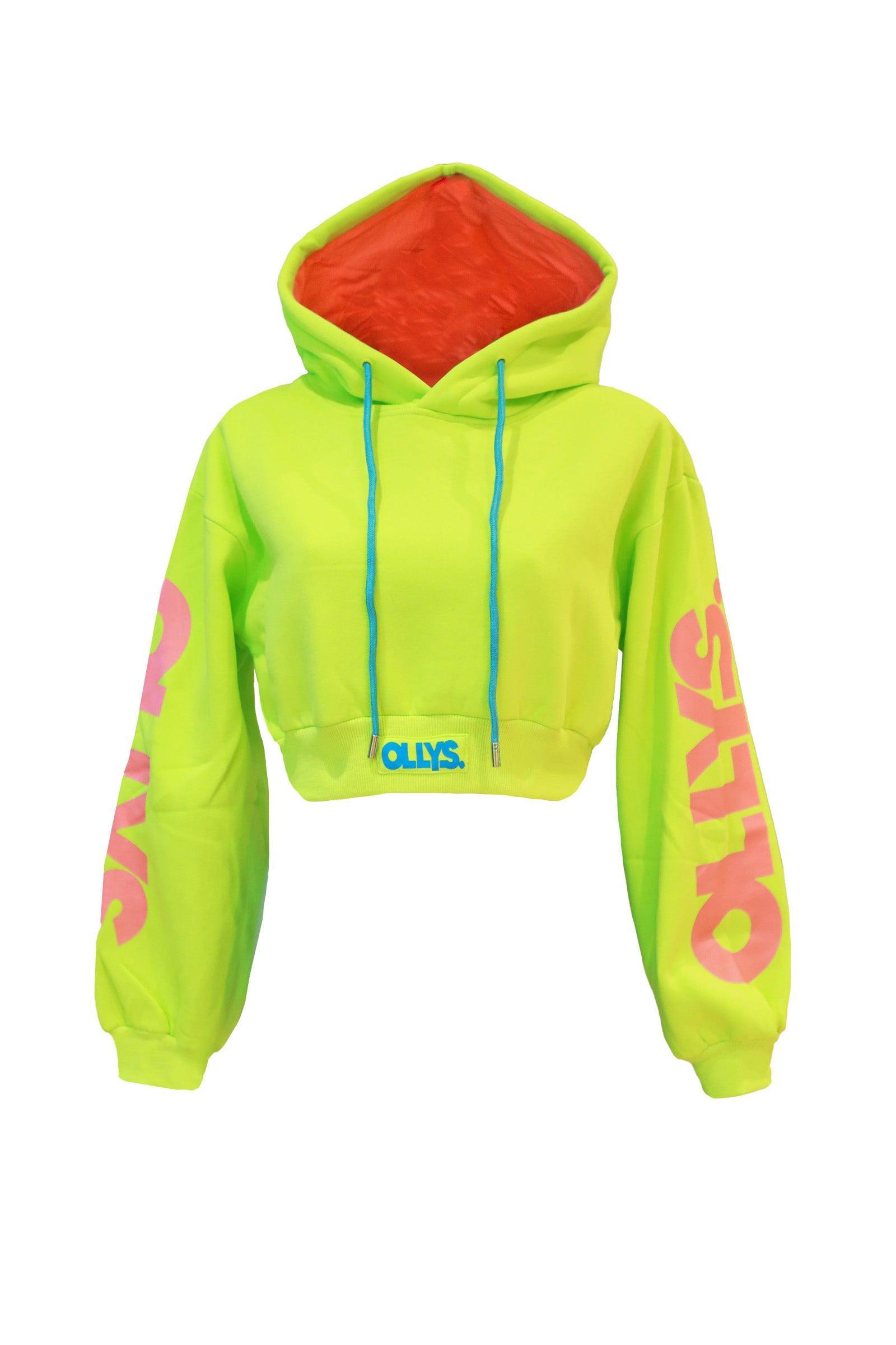 OLLYS. Lime Green Cropped Logo Hoodie - Elsie & Fred