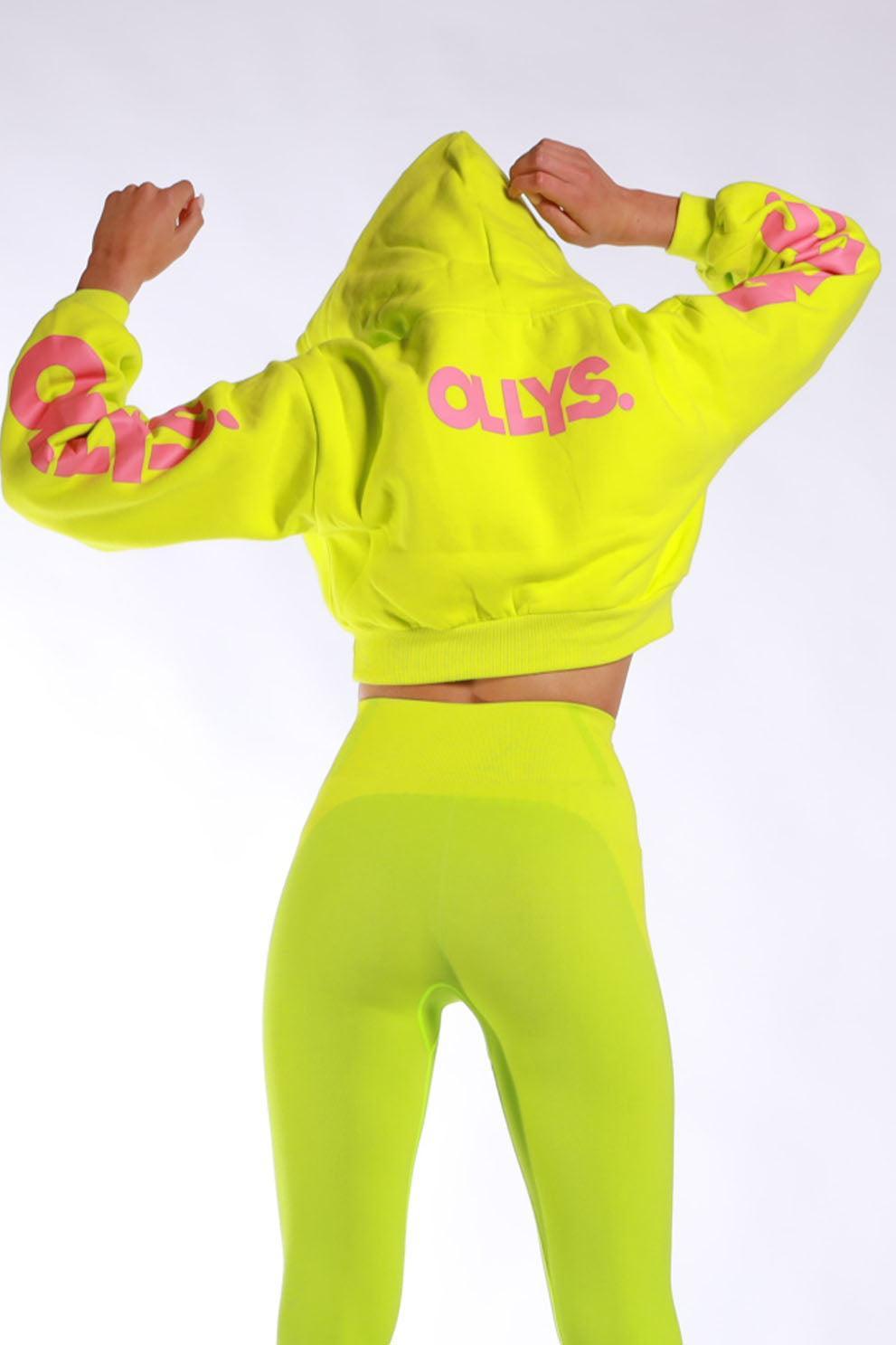 OLLYS. Lime Green Cropped Logo Hoodie - Elsie & Fred