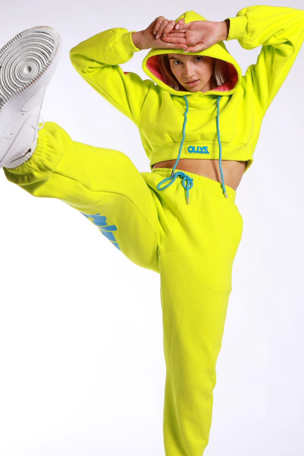 OLLYS. Lime Green Cropped Logo Hoodie - Elsie & Fred