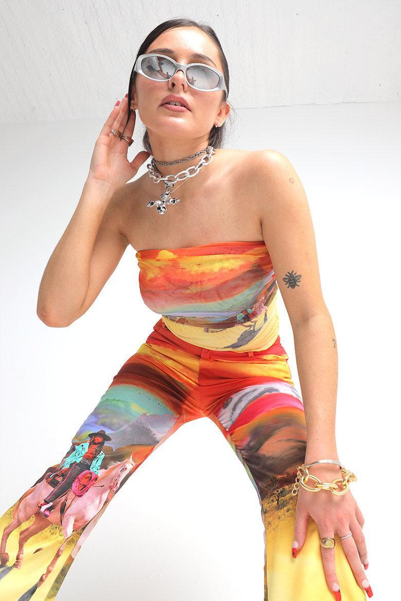 Rawhide Cowboy Print Mesh Layered Tube Top - Elsie & Fred