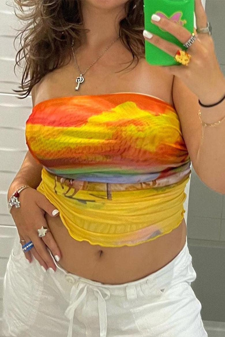 Rawhide Cowboy Print Mesh Layered Tube Top - Elsie & Fred