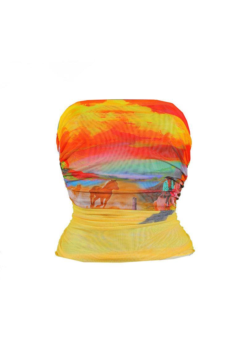 Rawhide Cowboy Print Mesh Layered Tube Top - Elsie & Fred