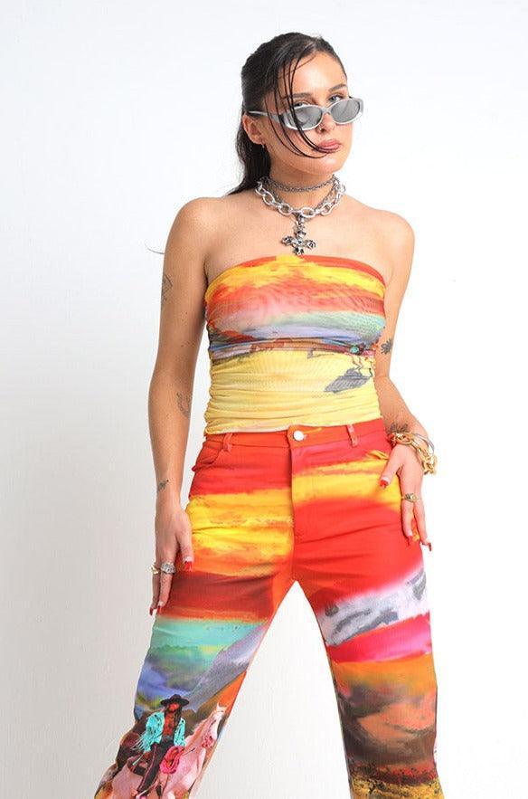 Rawhide Cowboy Print Mesh Layered Tube Top - Elsie & Fred
