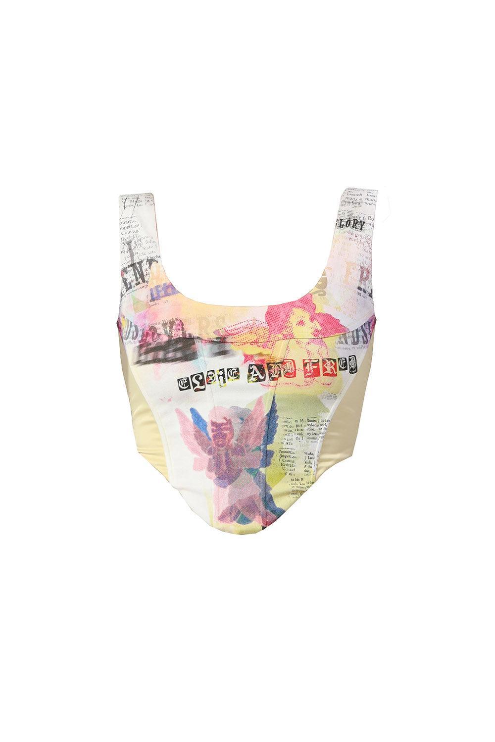 Cherub Print Satin Corset Top - Elsie & Fred