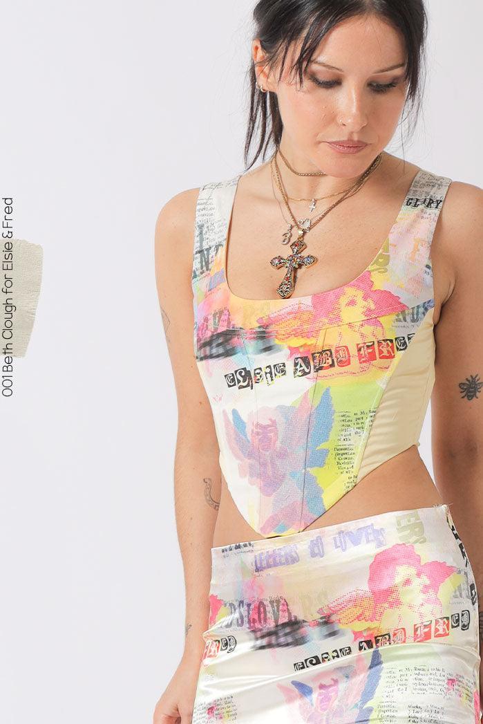 Renaissance Cherub Print Satin Corset Top - Elsie & Fred