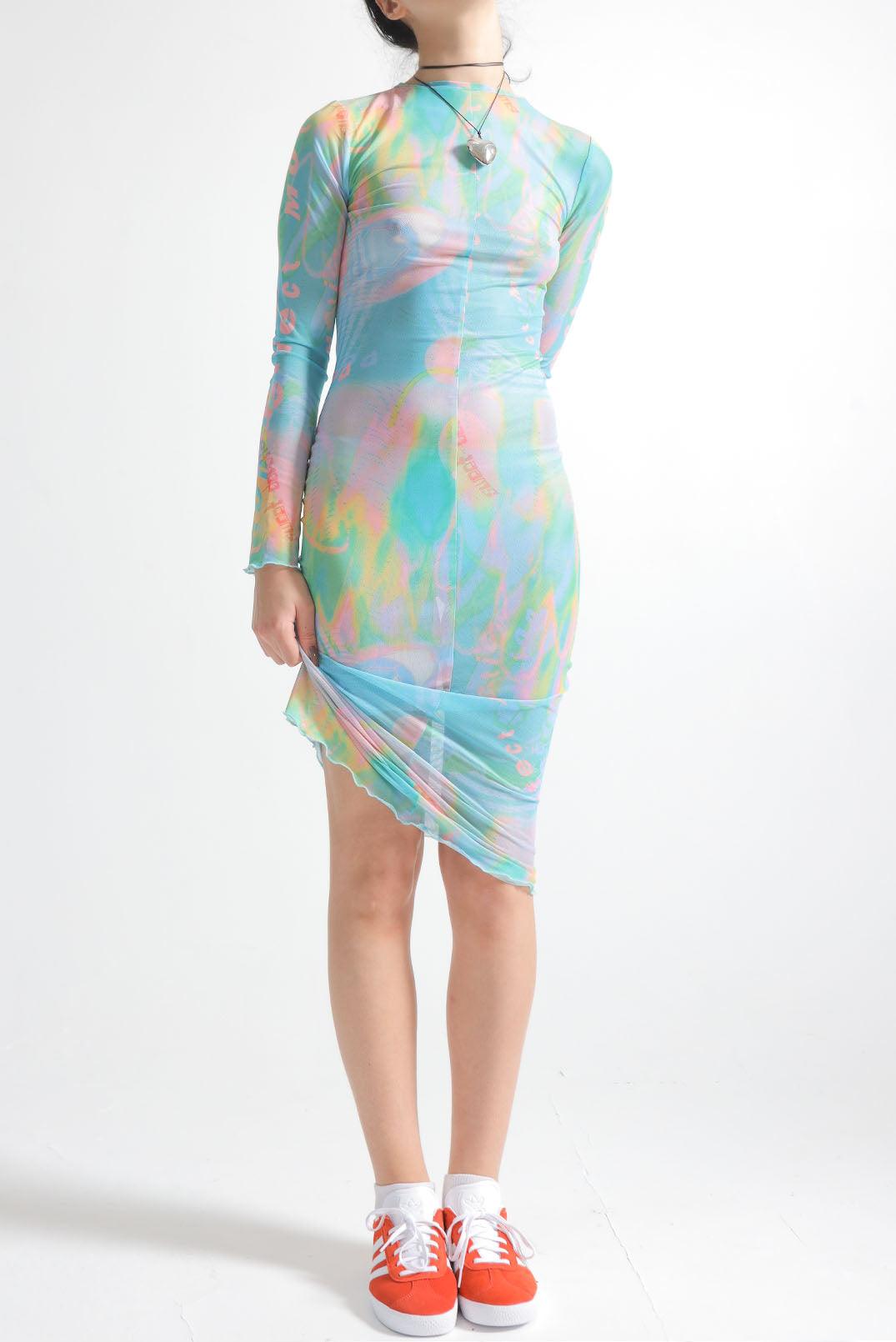 90s Printed bodycon sexy Sheer Holiday Summer Party Rave Mesh Midi Dress