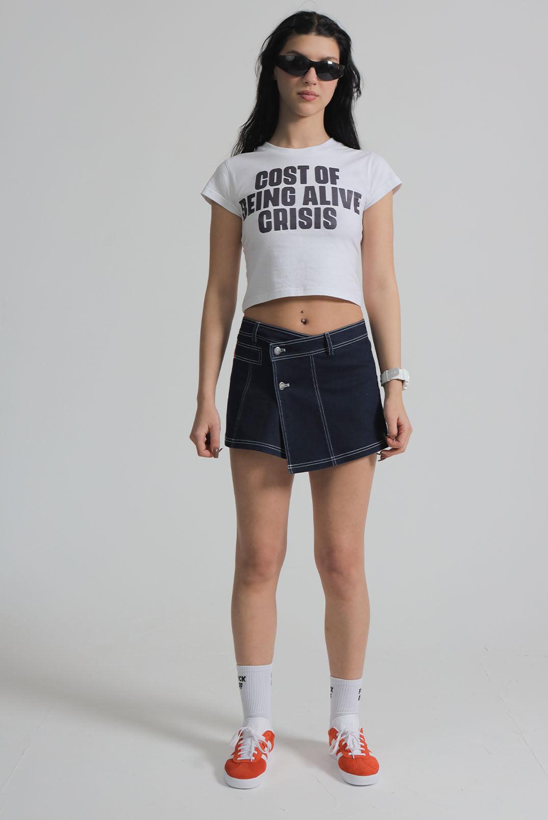 y2k Fitted white logo slogan graphic vintage inspired baby T cropped t-shirt