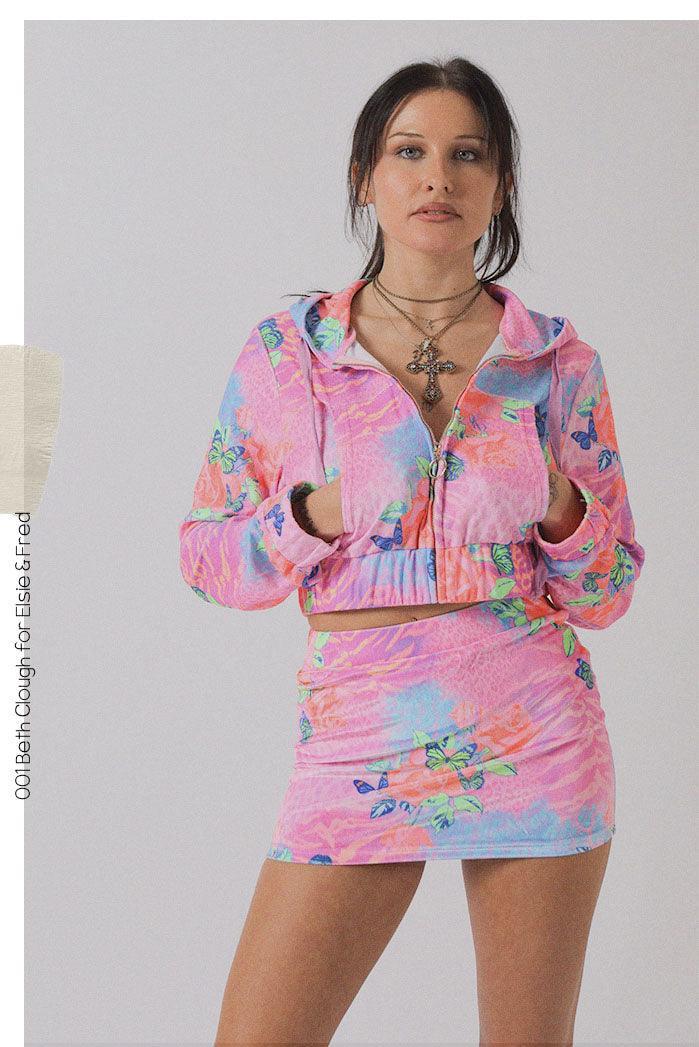 Velour Zip Front Hoodie in Animal Print - Elsie & Fred