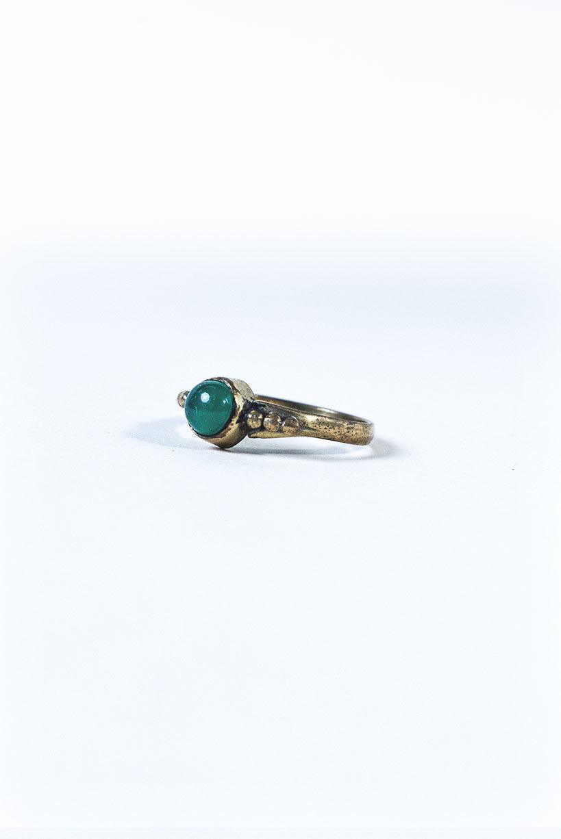 Vintage Brass Ring - Green Eye - Elsie & Fred