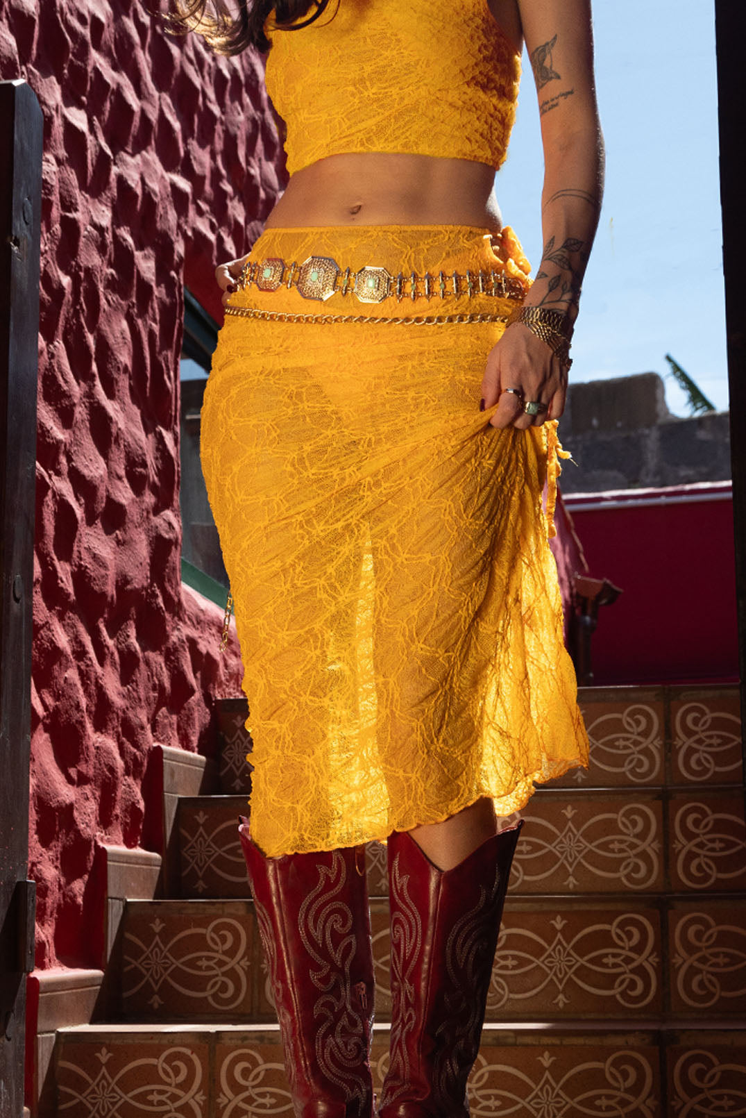 close up of yellow summer skirt