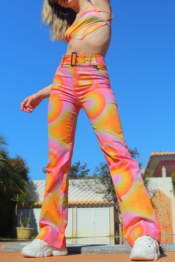 Albufeira Bootcut Jeans with Y2K Belt in Orange Swirl - Elsie & Fred