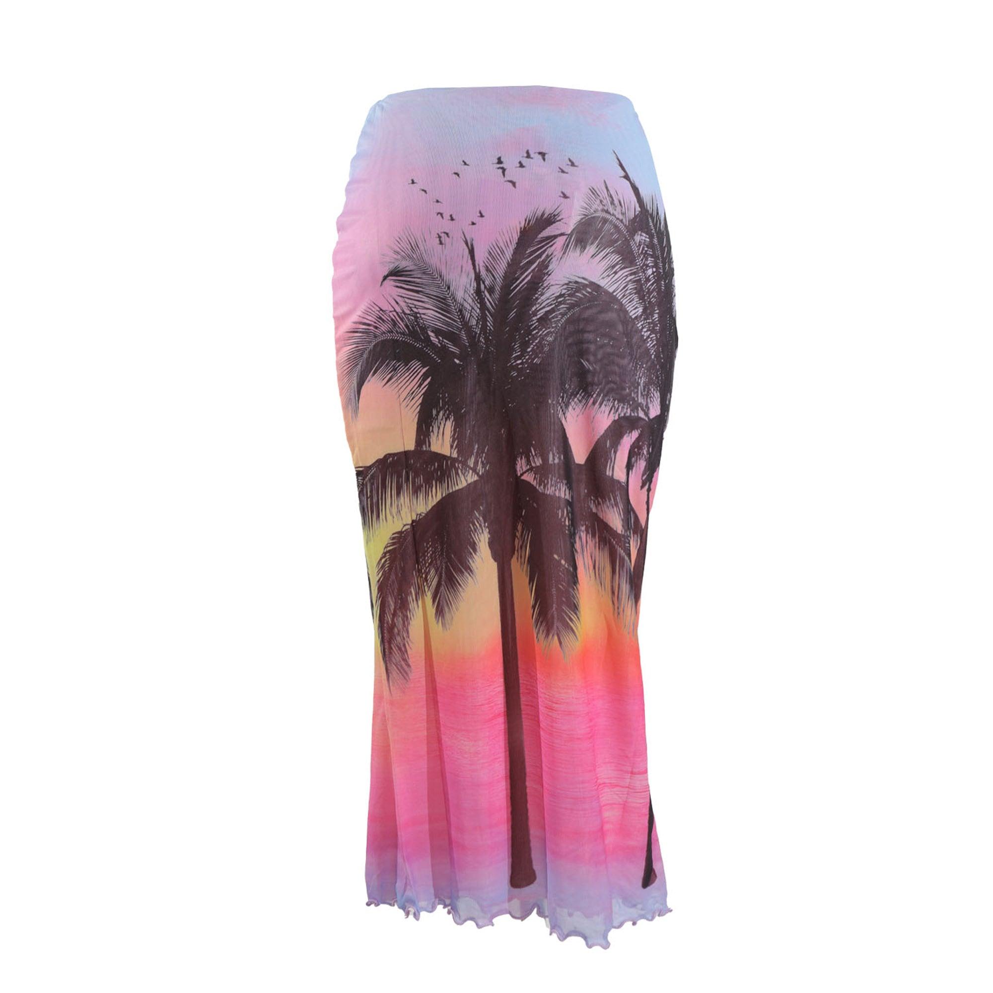 Arizona Mesh Low Rise Midi Skirt in Palm Tree Print - Elsie & Fred