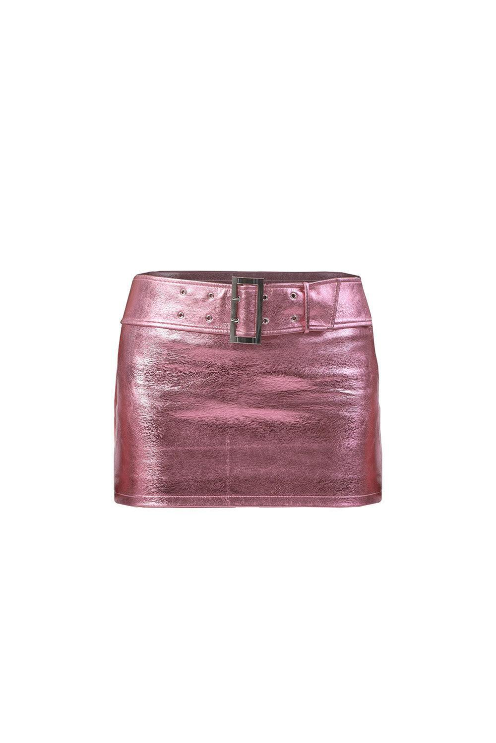 Pink Metallic Low Rise Mini Skirt - Elsie & Fred