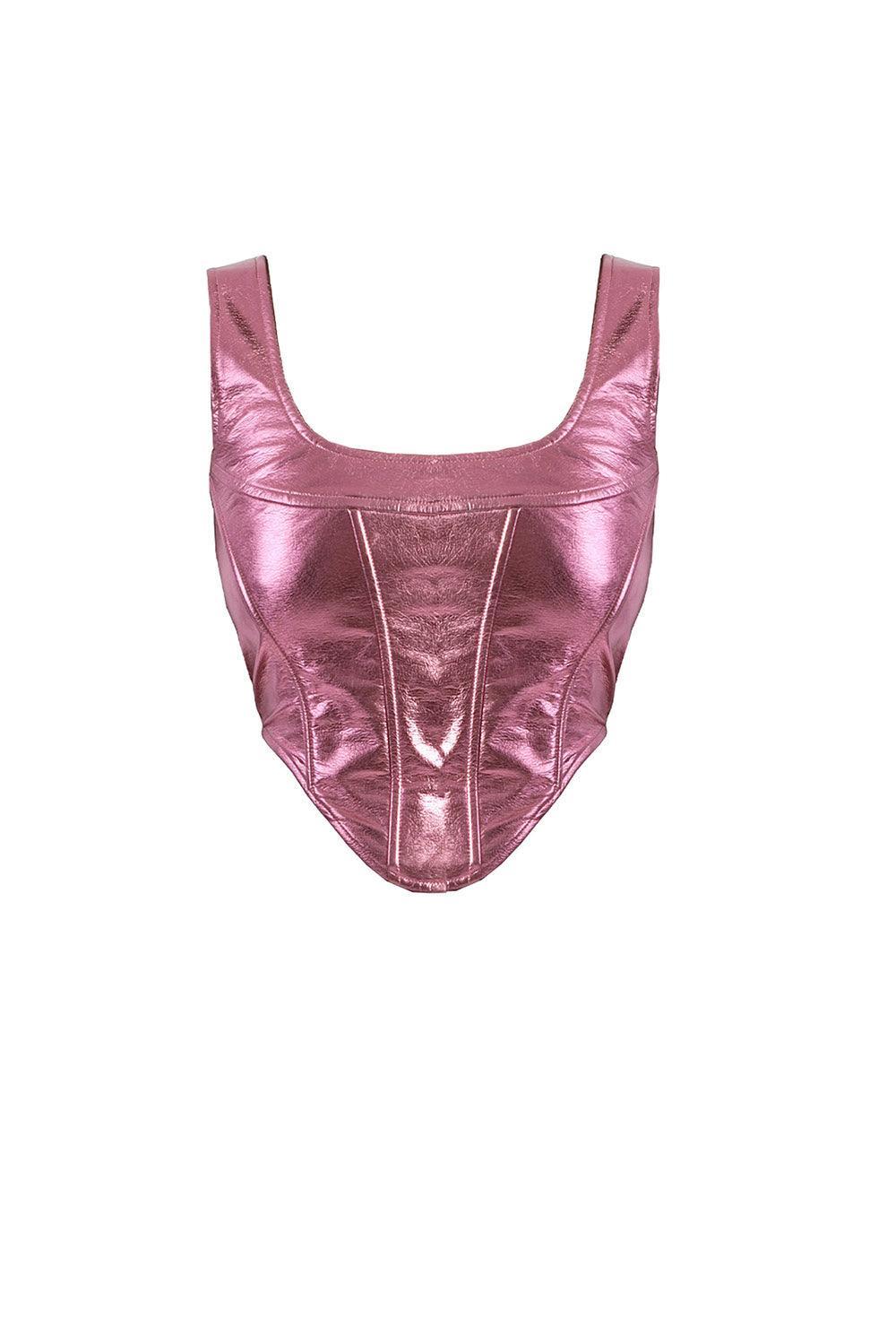 Pink Metallic Vegan Leather Corset - Elsie & Fred