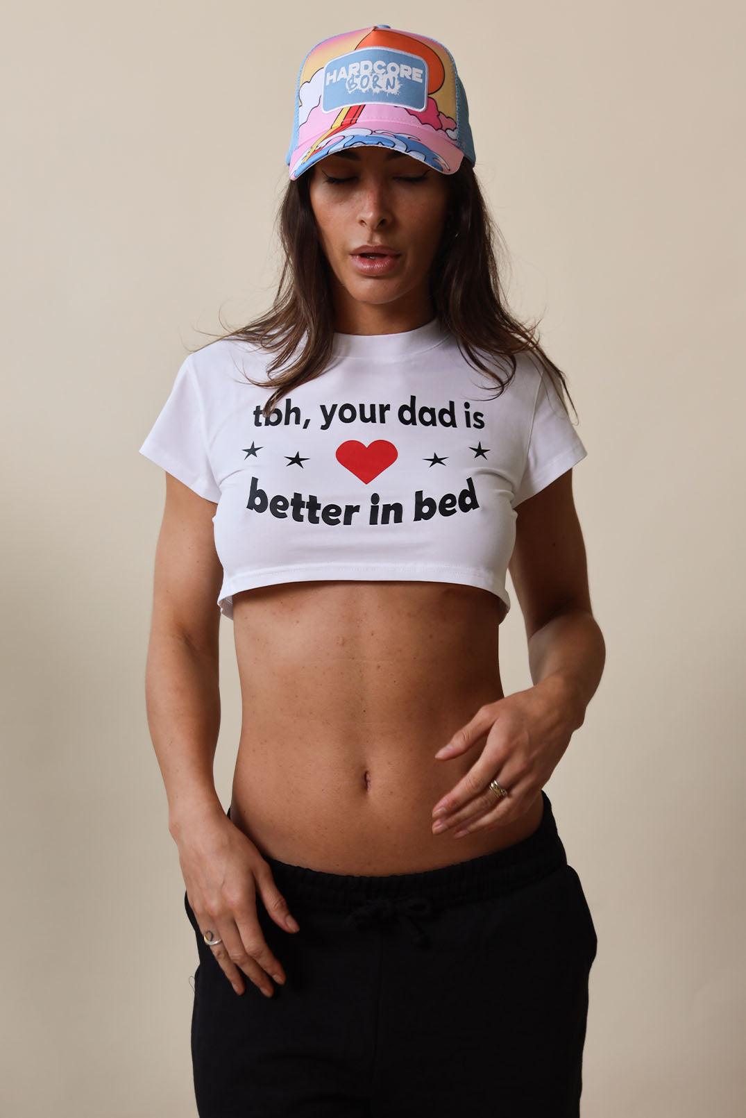 Daddy Issues White Cropped Fitted T-Shirt - Elsie & Fred