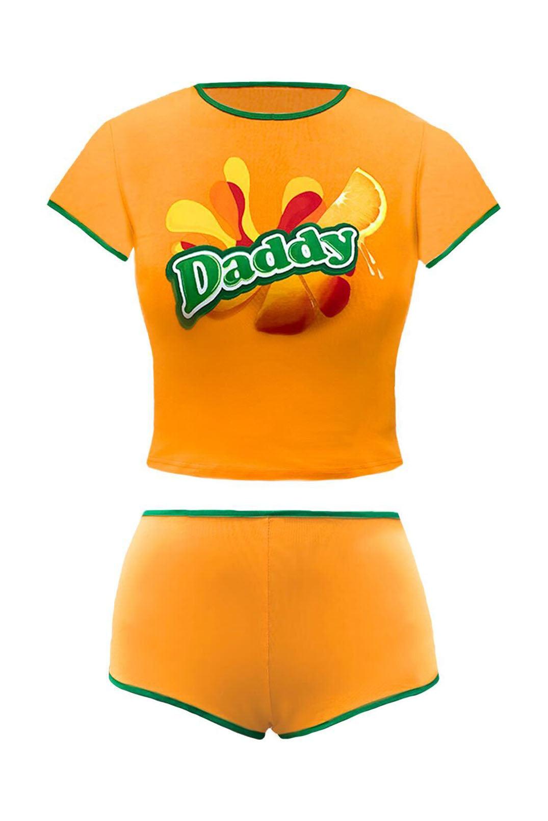 Daddy Juicy Orange Mirinda Booty Shorts & Ringer Baby Tee - Elsie & Fred