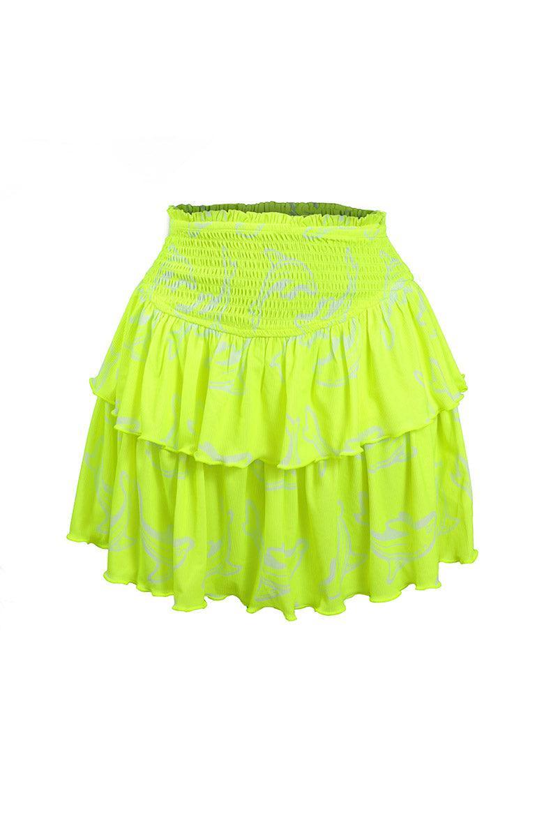 Flipper Neon Green Layered Ra Ra Skirt with Dolphin Print - Elsie & Fred