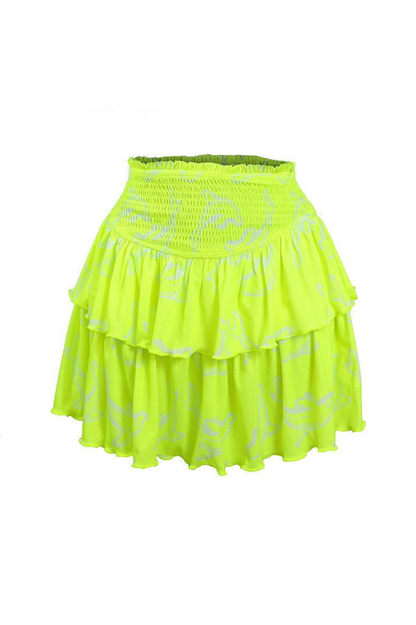 Flipper Neon Green Layered Ra Ra Skirt with Dolphin Print - Elsie & Fred