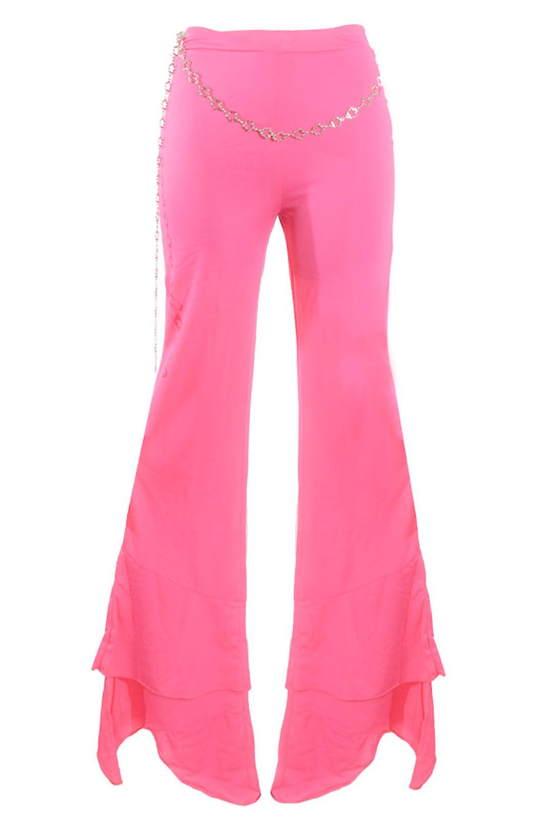 Ikon/Diva Y2k Fluted Flare Trouser in Hot Pink /w Belly Chain - Elsie & Fred