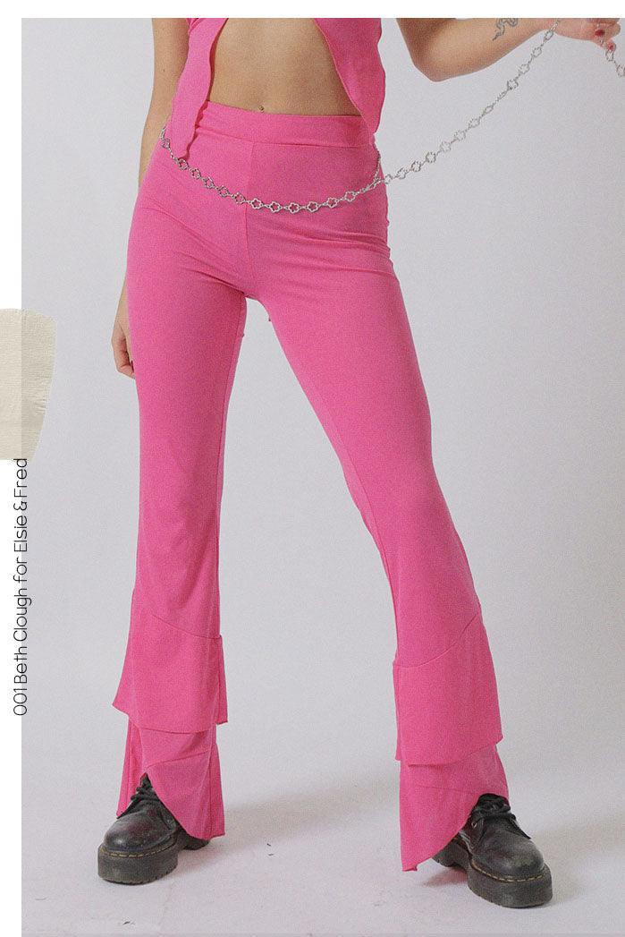 Ikon Fluted Flare Trouser in Hot Pink with Belly Chain - Elsie & Fred