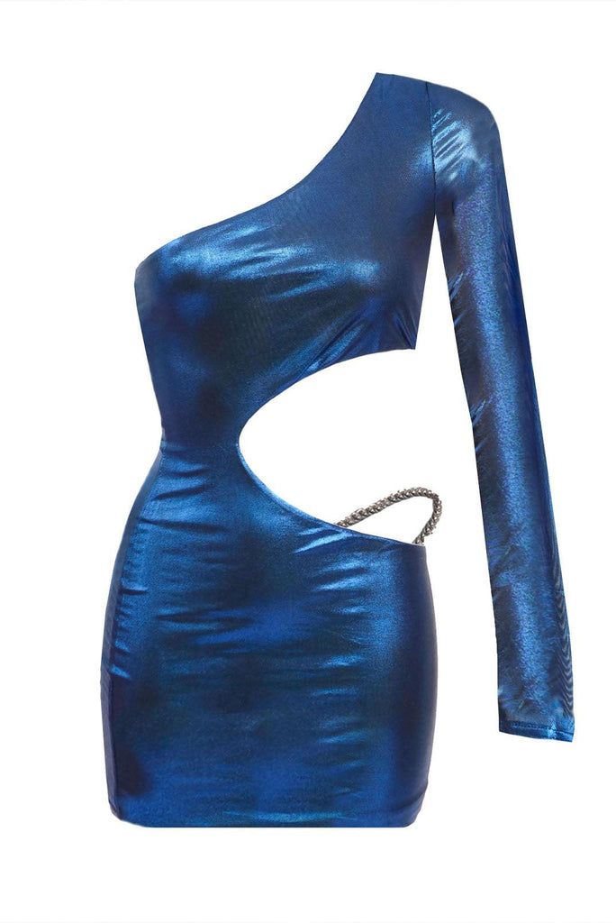 Into The Night Asymmetric Lame Mini Dress - Elsie & Fred
