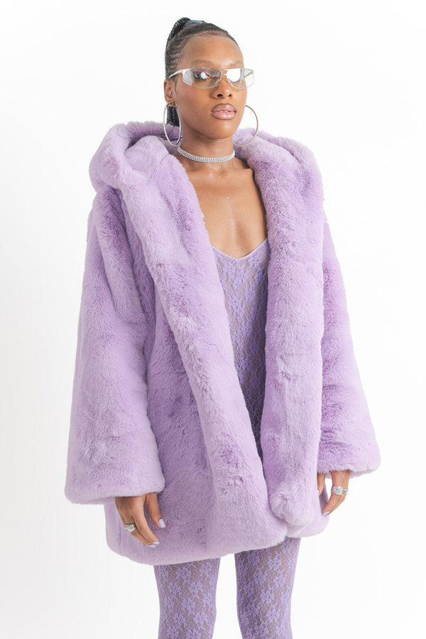 Lil Kim Luxury Faux Fur Coat in Lavender - Elsie & Fred