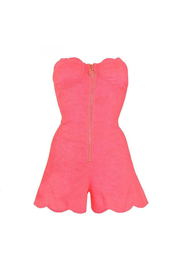Maddie Towelling Scalloped Romper in Neon Pink - Elsie & Fred