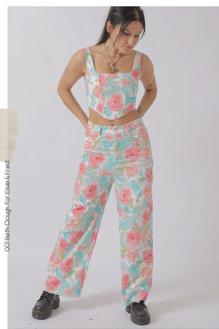 Mizz Floral Print Flare Cropped Denim Jeans - Elsie & Fred