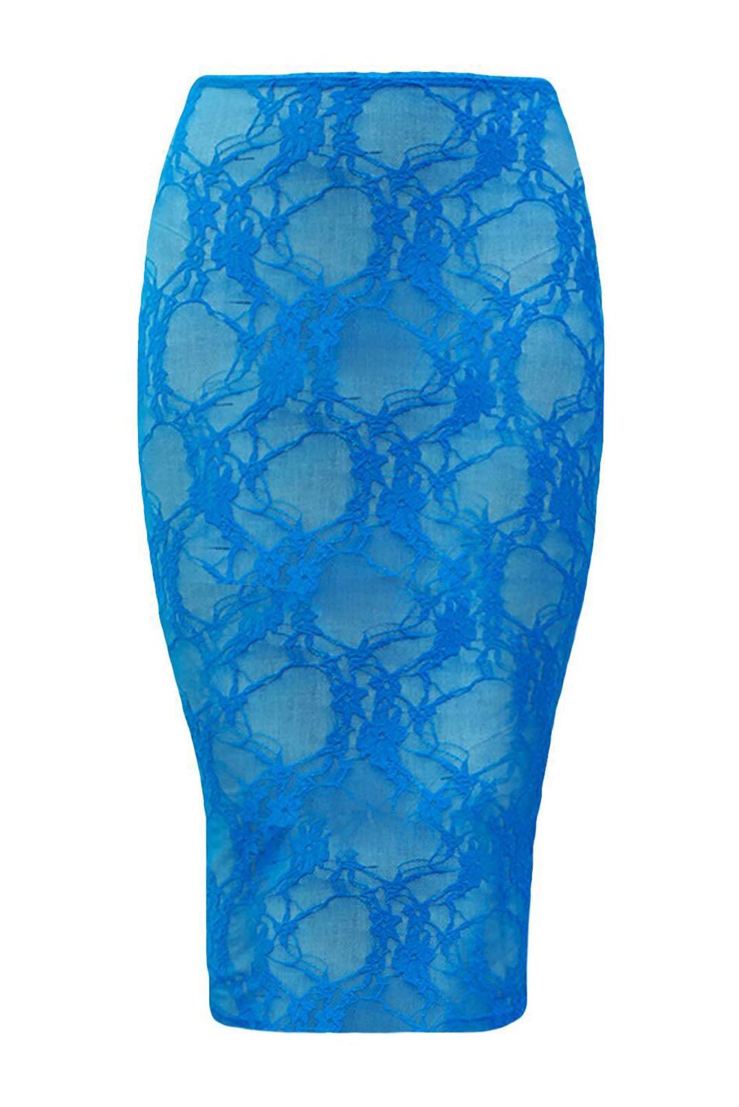 Pammy Lee Azure Blue Low Rise Lace Midi Skirt - Elsie & Fred