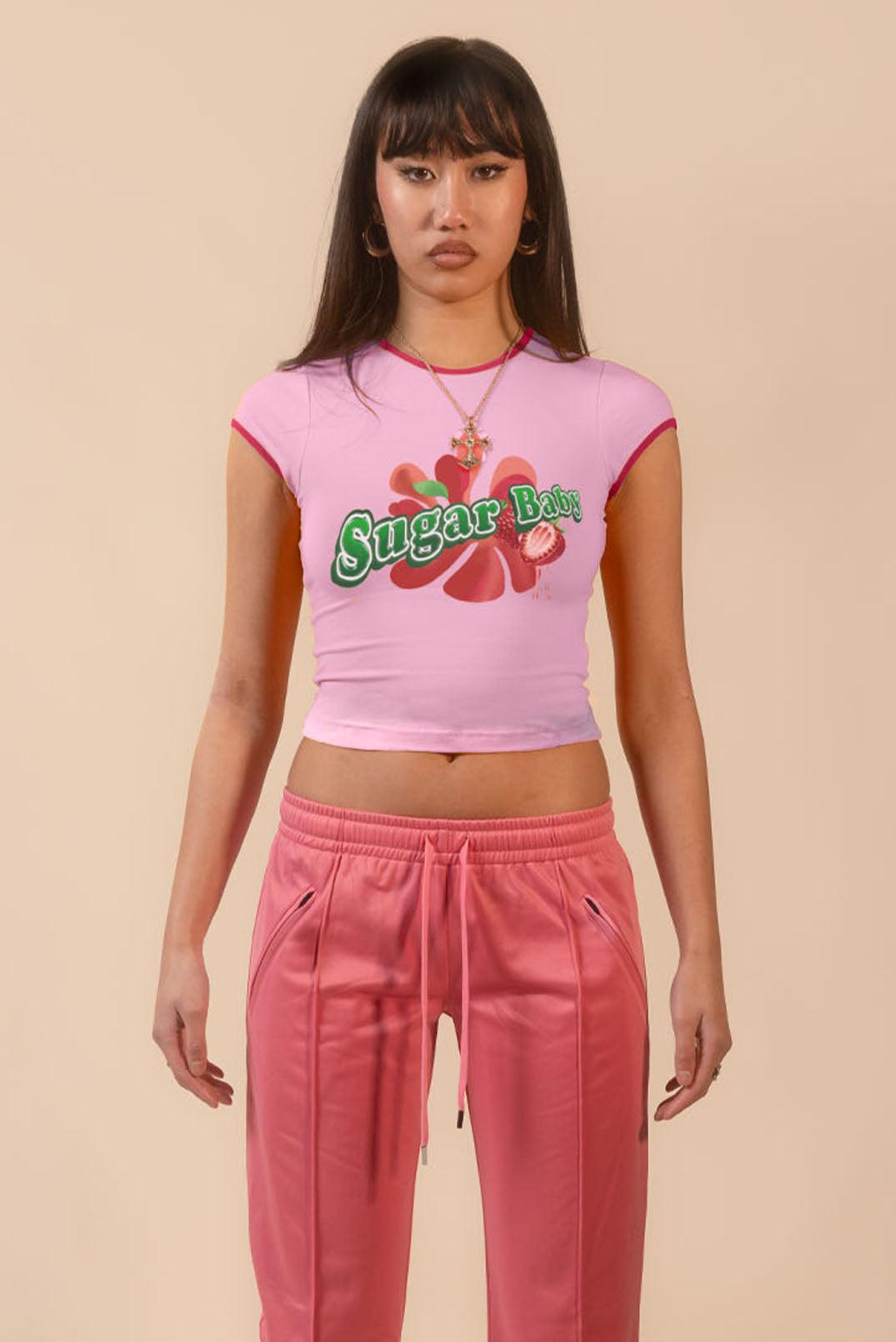 Sugar Baby Candy Pink Retro Fitted Ringer Style T-Shirt - Elsie & Fred